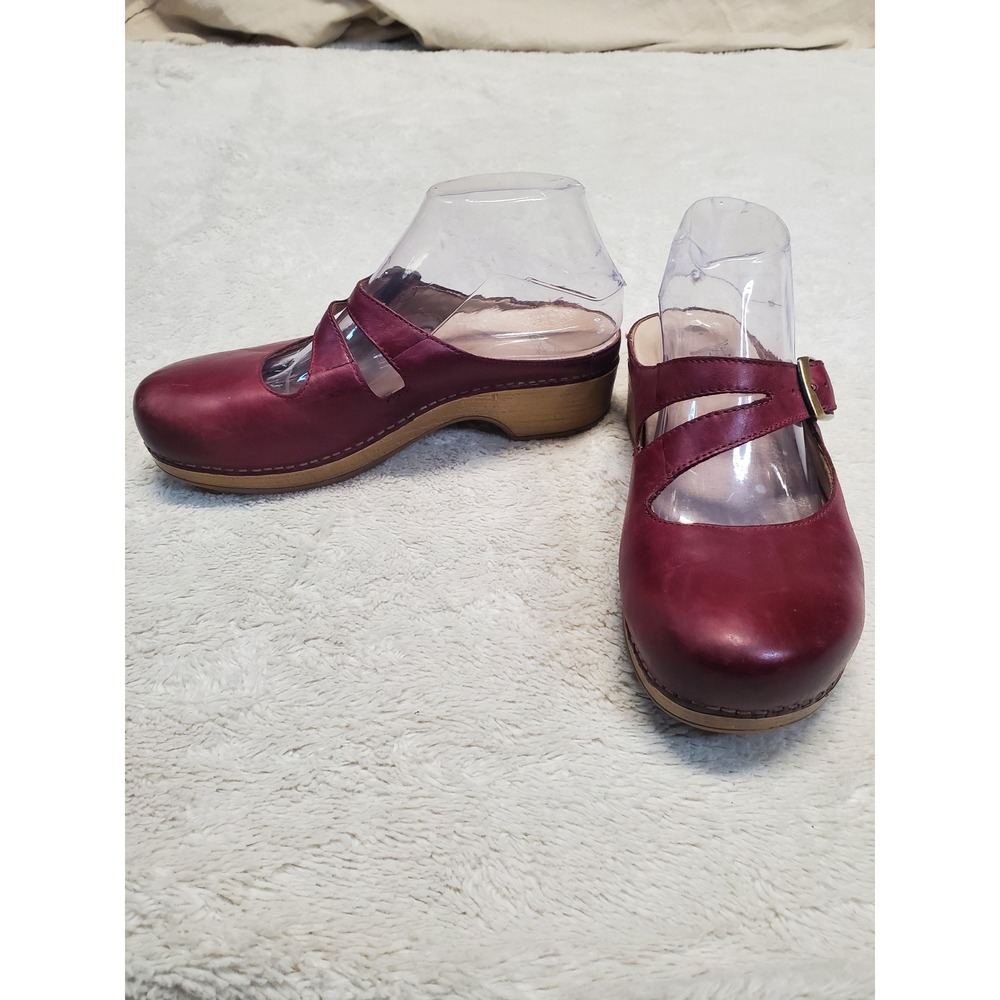 Dansko Burgundy Red Leather Mary Jane Mules Shoes 38 Women 7.5 Classic Capsule - Picture 2 of 9